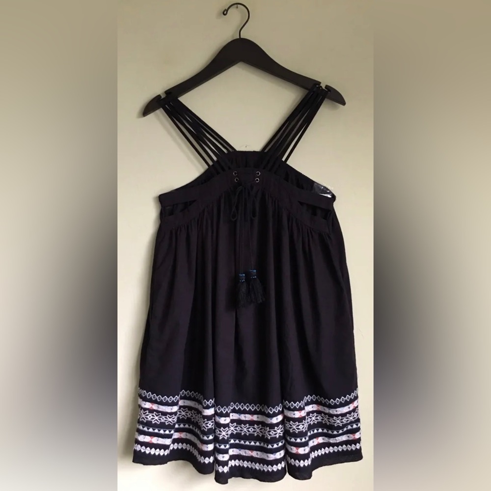 Free People Black Dress Size XS Batiste Kashmir Embroidered Tent Tassel Strappy